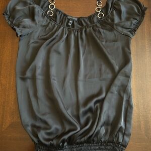 FANG Black Satin Blouse with Chain Accents